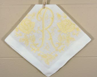 Vintage R Monogrammed Hankie / Monogrammed Wedding Hankerchief / Ladies Hankie
