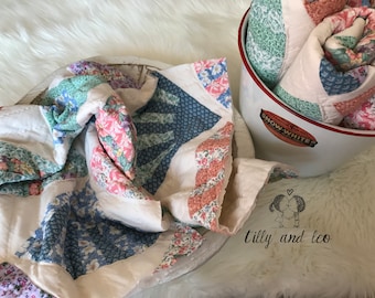 SALE Vintage Quilt Squares/Baby Photo Prop Vintage Quilt/Newborn Shabby Chic Quilt Squares/Pastel Quilt Squares/Baby Basket Stuffer