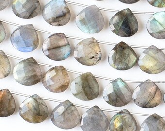 Labradorite Gemstone Briolette Beads - Faceted Hand Cut - Grade AAA - 14mm - Top Drilled Horizontal 1mm - 01 pieces per order