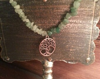 Natural gemstone chips tree of life necklaces