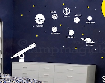 Solar System Wall Decal - Outer Space Theme Planets Vinyl Decor for Children's Room - K219