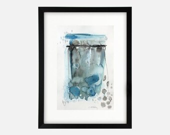 Blue and gray watercolor on paper