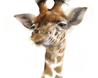Giraffe watercolor - Giraffe Painting - Giraffe Art Print - Baby Animal Art - ZOO Watercolor - Woodland animals - Safari