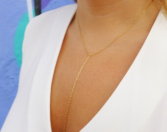 Dainty Gold Chain Lariet Y Necklace | Chain Necklace | Gold Lariat Necklace | Dainty Y Necklace | Minamalist Necklace | Delicate Necklace