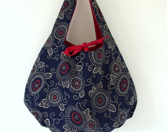 Blue handbag with Japanese fabric