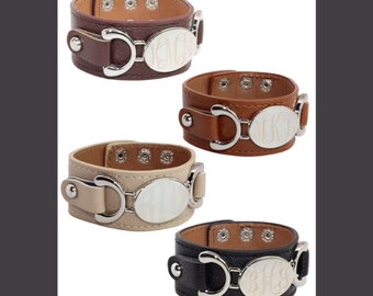 Leather Cuff Monogrammed Bracelet
