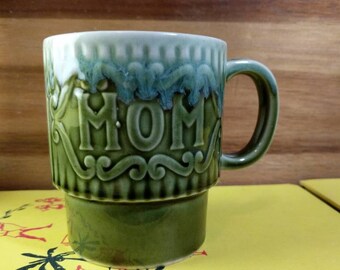 Vintage Green/Teal/Aqua "Mom" Stacking Mug