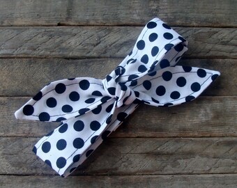 Bow Headband White and Black Polka Dot Teen Women Girl Hair Accessory Headscarf