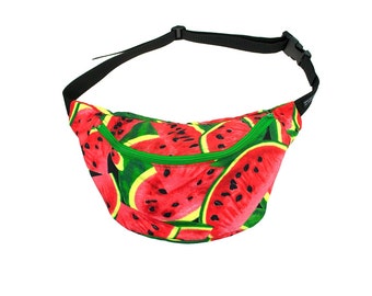 WATERMELON bumbag fannypack, tropical summer fruity green ykk zip. fanny pack bag