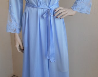 Vintage Lorraine Dressing Gown Blue Nylon Robe Size Small