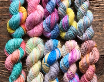 Hand Dyed Sock Yarn Mini Skein Set #146 -- 10 Mini Skeins/25 Yards Each