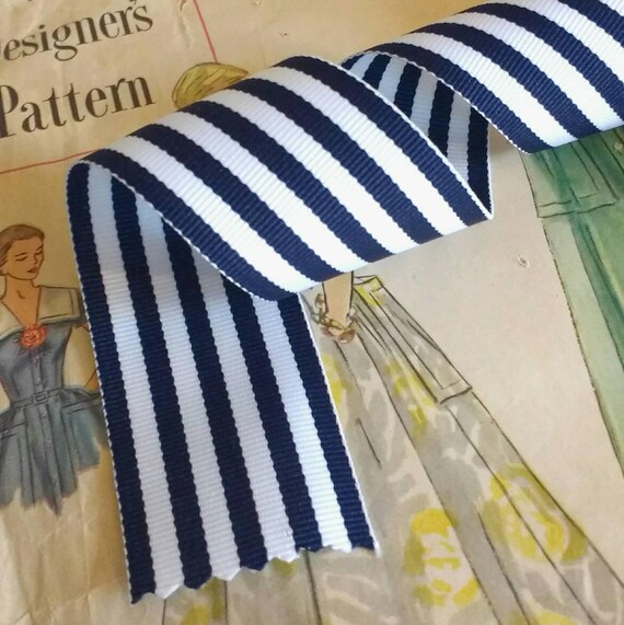 Navy Blue and White Striped Ribbon Striped Nautical Ribbon
