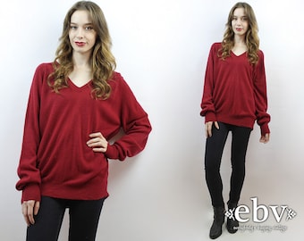 Oversized Knit Oversized Jumper Oversized Sweater Crimson Sweater Normcore Sweater V Neck Sweater 70s Sweater Men's Sweater L XL