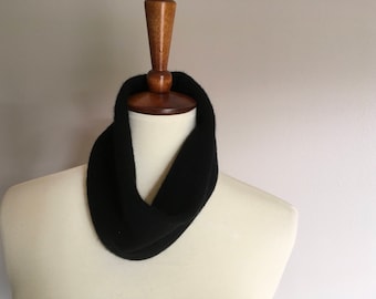 Black cashmere cowl # 80. Upcycled black cashmere neckwarmer. Felted black single loop infinity scarf