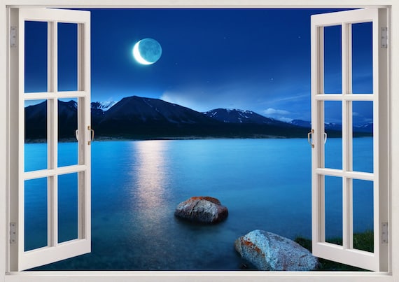 inches frame to cm for lake 3D at window lake moonlight decal wall wall sticker