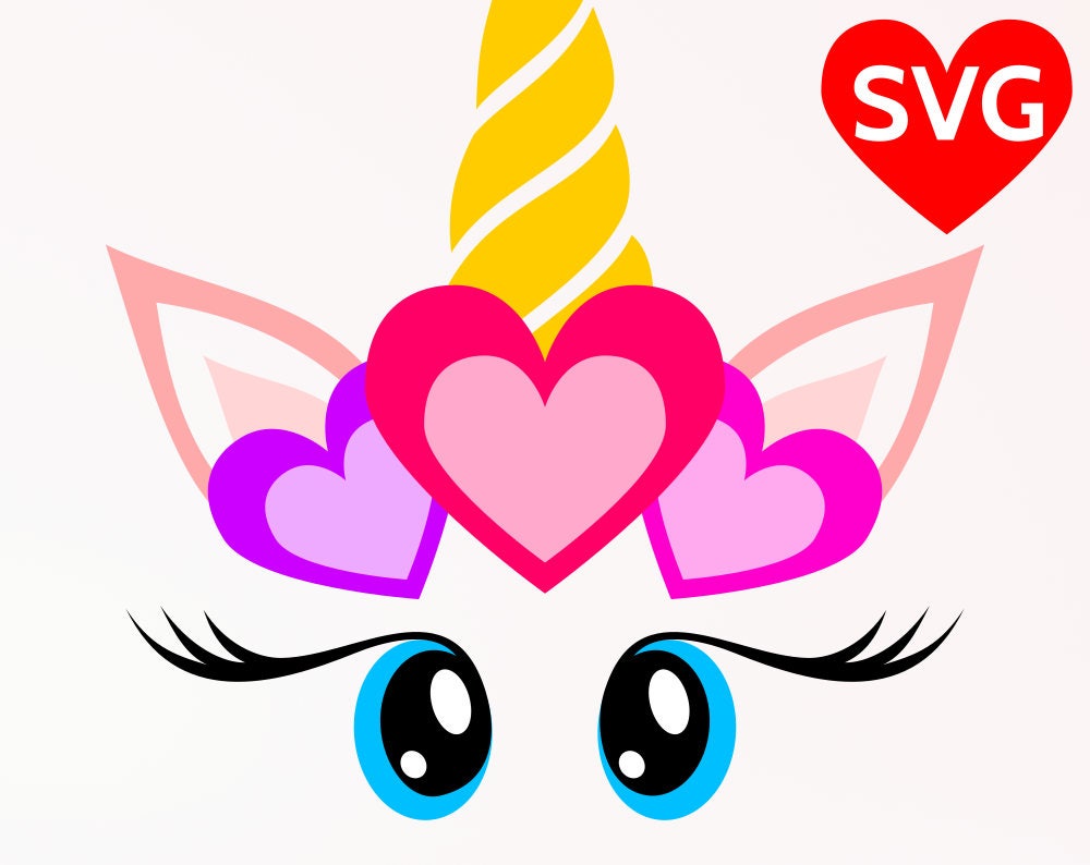 SVG Love Unicorn Face with Hearts, Valentine's Day SVG, Unicorn Head