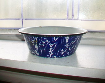 Graniteware Bowl Cobalt Blue Swirl Vintage Enamelware 1930s