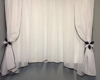 White Voile Net Curtain with Flowers Ready Made