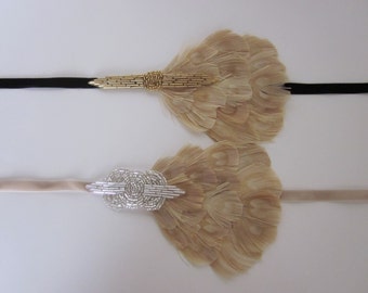Beige Gatsby Headband for 1920s Gatsby dress Art Deco Headpiece Flapper Head piece