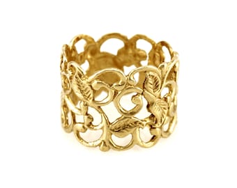 Wide band 14k gold lace ring - 14k gold wedding band ring- Free Shipping