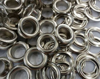 100 sets, 8 mm. Hole, Metal Eyelets Grommets with Washers, Silver Tone Metal Eyelets.