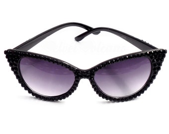 SIREN Black Cat Eye Sunglasses, Gothic Sunglasses, Goth Glasses, Womens Sunglasses, Rhinestone Sunglasses, Vintage Style, Glitzy Sunglasses