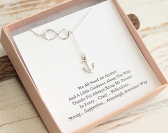 Sterling Silver Infinity and Anchor Necklace with Friendship Sentiment Card
