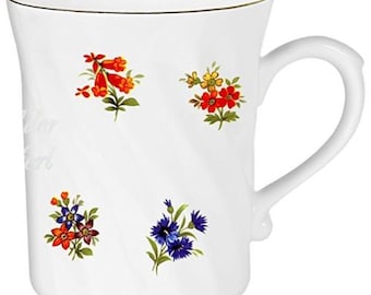 Porcelain Cup turned-cup, coffee pot, mug with gold border-motive flowers *