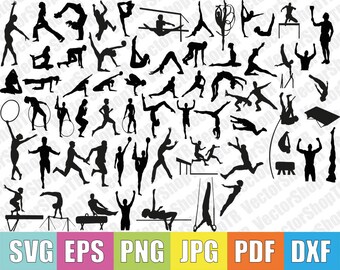 Gymnast 40pcs silhouettes svg, png, pdf, jpg, eps, dxf