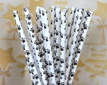SALE, 25 Paw Print Party Paper Straws birthday party weddings baby shower P-63 "Same Day Shipping"