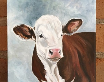 ORIGINAL 10x10 Hereford cow painting