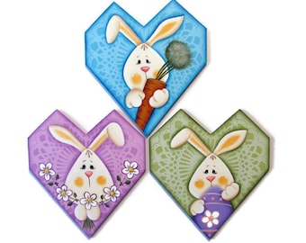 Bunny with Easter Egg, Carrot, or Flowers Fridge Magnet, Ornament, or Wall Art, Handpainted Wood, Hand Painted Refrigerator Magnet, Tole