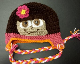 Dora the Explorer hat, Dora inspired beanie hat;crochet hat