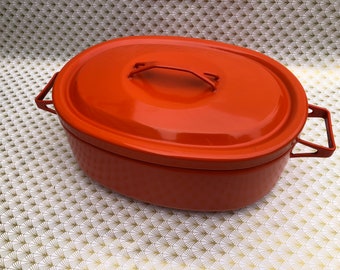 Orange enamel casserole dish