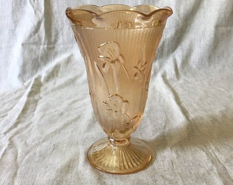 Vintage Jeannette Marigold Carnival Glass Iris and Herringbone Vase