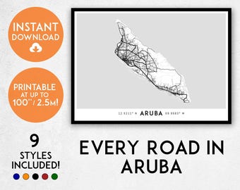 Aruba map print, Printable Oranjestad map art, Aruba print, Aruba art, Aruba poster, Aruba wall art, Oranjestad print, Netherlands map print