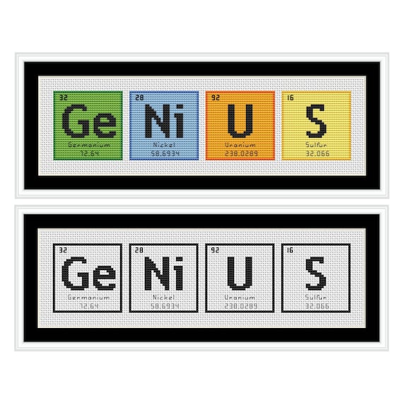 genius periodic table chemical element cross stitch chart