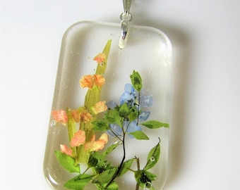 Gladiolus and Forget me not, , Pressed Flower Pendant, Real Flower Necklace, Resin, Pressed flower jewelry (3063)