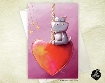 Hippo carousel heart greeting card mother's love-Valentine's day