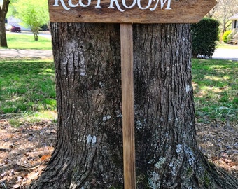 Restroom Sign, Wedding Restroom Sign, Wooden Restroom Sign, Restroom Sign Wedding, Wooden Wedding Sign, Rustic Wedding Sign Directional Sign
