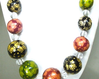 Big and Bold Bead Necklace, Colorful Painted Resin Beads & Clear Glass Spacers, Looks Heavy, is Not, OOAK by Rachelle Starr