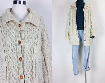 vintage wool sweater fisherman sweater fisherman cardigan wool cardigan cable sweater women's size M/L