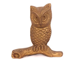 Brass Owl Figurine, Brass Owl Statue, Retro Owl, Vintage Brass Owl Ornament, Owl Paperweight, Hollywood Regency, Gold Owl Figurine