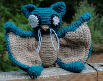 Flying Squirrel Crochet Amigurumi Oddbit - Blue & Gray