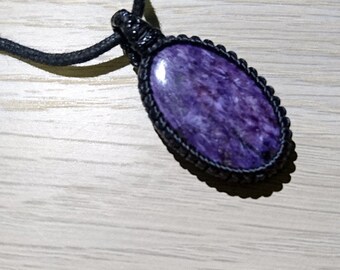 Charoite Pendant, Macrame Pendant, Micro Macrame