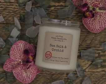 Sea Salt & Orchid Scented Candles, Eco Friendly, Vegan Soy Candle, Essential Oil Soy Candles, Vegan Gift, Wedding Gift, Gift for Her