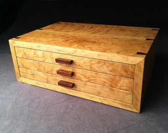 Large Jewelry Box--Curly Cherry & Rosewood Jewelry Box--