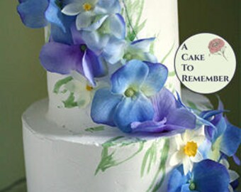 Small two tiered fake cake, 4" and 6" tiers. Mini faux wedding cake for dessert buffet decorations and wedding centerpieces. Non-edible