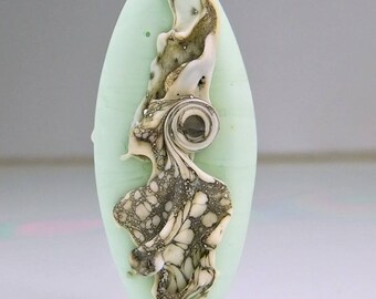 Etched Pale Mint Green Lampwork Focal Bead