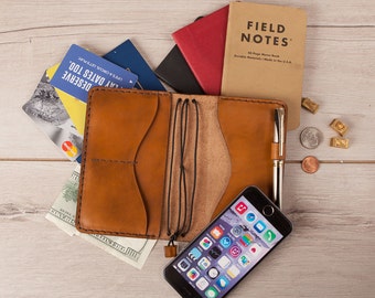 Personalized leather journal, leather notebook cover, A6 size leather moleskine cover, iPhone 6 7, Wallet, Gift for Him, Travelers Wallet